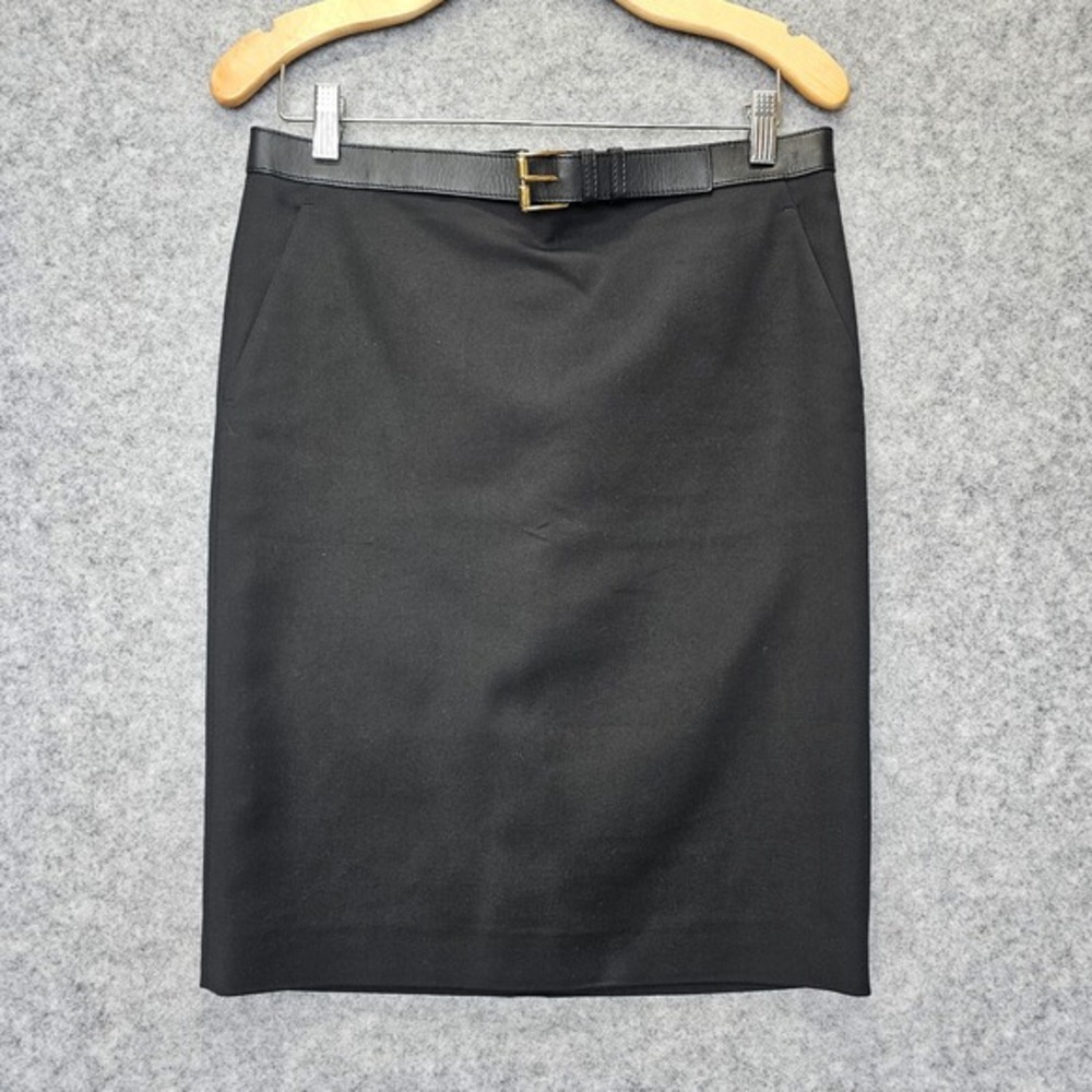 GUCCI Womens Skirt 42 Small Black Leather Belt Buckle Mini Pencil Italian Luxury
